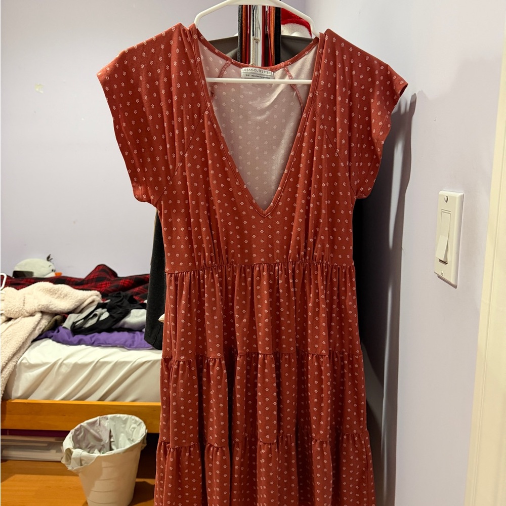 Urban Outfitters Rust Polka Dot Midi Dress